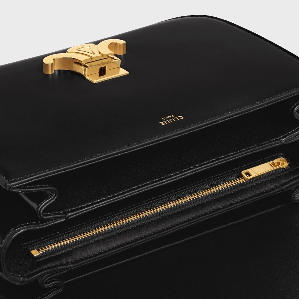 New! MSRP $4350 Authentic CELINE TRIOMPHE BAG IN BLACK Shiny Calfskin BLACK - Picture 7 of 16